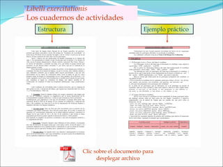 Clic sobre el documento para desplegar archivo Libelli exercitationis Los cuadernos de actividades Estructura Ejemplo práctico 