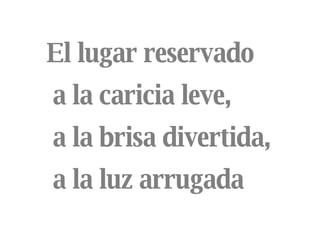 El lugar reservado  a la caricia leve, a la brisa divertida,  a la luz arrugada 