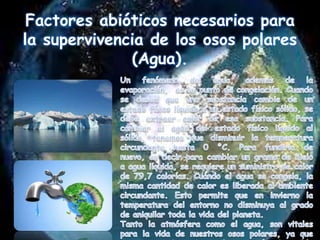 Factores abióticos necesarios para
la supervivencia de los osos polares
              (Agua).
 