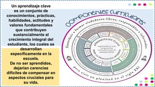 Un aprendizaje clave
es un conjunto de
conocimientos, prácticas,
habilidades, actitudes y
valores fundamentales
que contribuyen
sustancialmente al
crecimiento integral del
estudiante, los cuales se
desarrollan
específicamente en la
escuela.
De no ser aprendidos,
dejarían carencias
difíciles de compensar en
aspectos cruciales para
su vida.
 