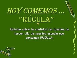 Hoy comemos  …  “Rúcula ” Estudio sobre la cantidad de familias de tercer año de nuestra escuela que  consumen RÚCULA. 