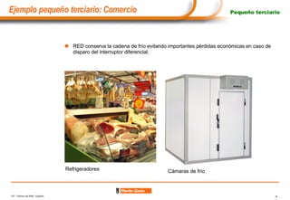 RED conserva la cadena de frío evitando importantes pérdidas económicas en caso de disparo del interruptor diferencial. Refrigeradores Cámaras   de   frío Pequeño terciario Ejemplo pequeño terciario: Comercio 