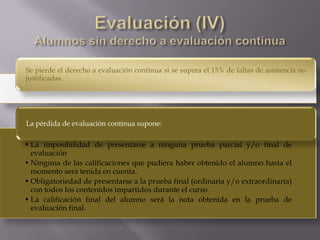 Evaluación (IV)Alumnos sin derecho a evaluación continua<br />
