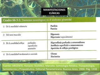 MANIFESTACIONES
                                     CLÍNICAS




Fuente: ARGENTE, Horacio; ALVAREZ, Marcelo. Semiología Médica. Fisiopatología,
Semiotecnia y Propedéutica. Editorial Panamericana. Buenos Aires. 2006. Pág. 1338
 