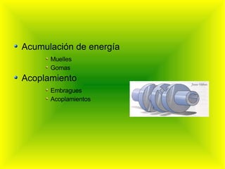 Acumulación de energía Muelles Gomas Acoplamiento Embragues Acoplamientos 