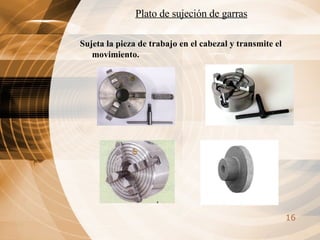 Plato de sujeción de garras Sujeta la pieza de trabajo en el cabezal y transmite el movimiento.   