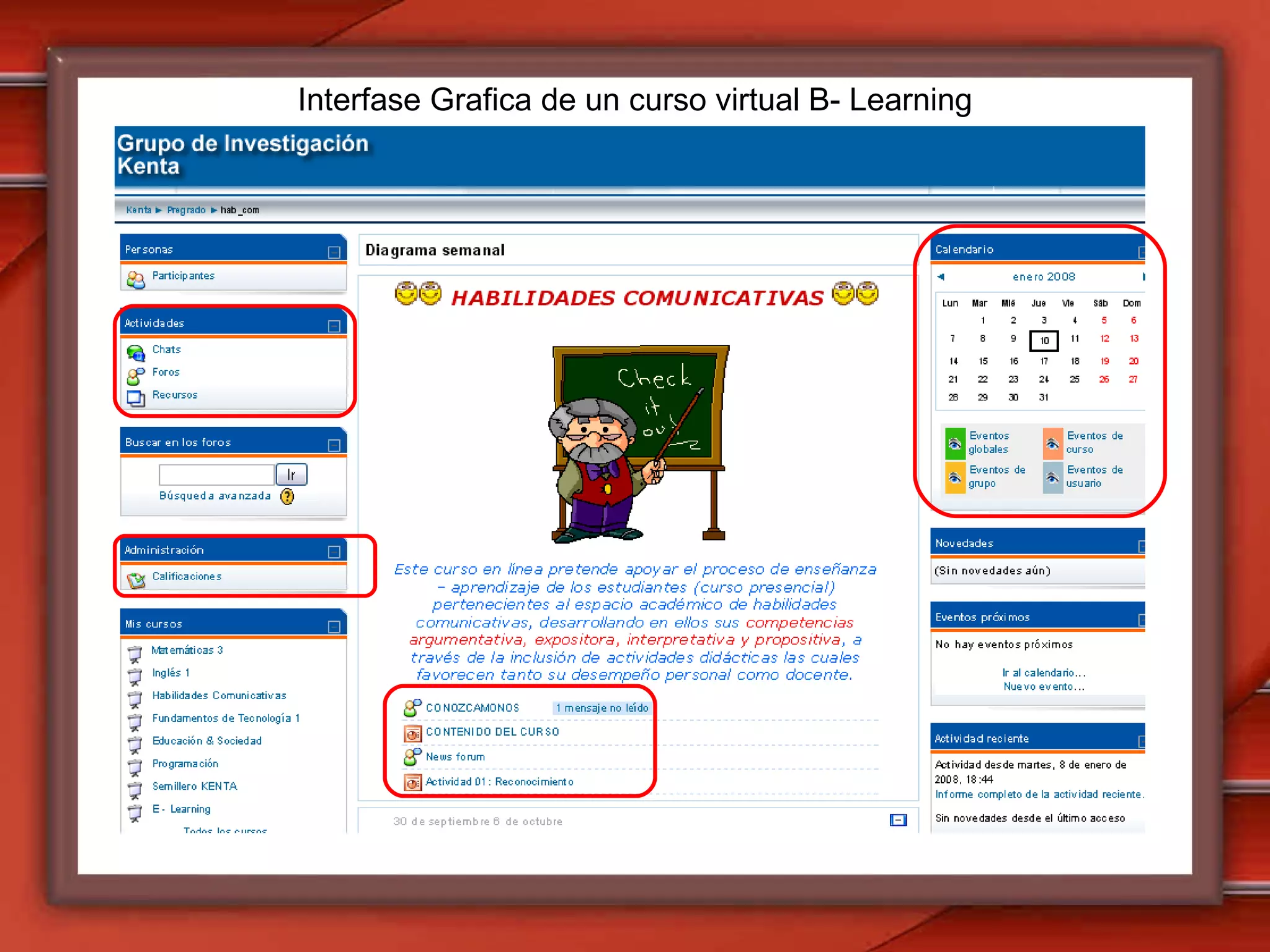 Interfase Grafica de un curso virtual B- Learning 