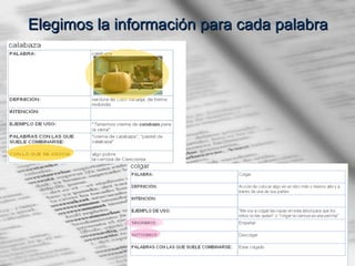 Elegimos la información para cada palabra 