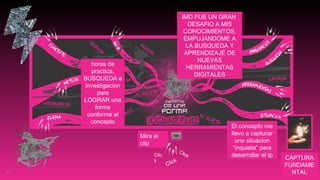 El concepto me
llevo a capturar
una situacion
“inquieta” para
desarrollar el tp
Mira el
clip
IMD FUE UN GRAN
DESAFIO A MIS
CONOCIMIENTOS,
EMPUJANDOME A
LA BUSQUEDA Y
APRENDIZAJE DE
NUEVAS
HERRAMIENTAS
DIGITALES
Clic
k
Click
Click
CAPTURA
FUNDAME
NTAL
horas de
practica,
BUSQUEDA e
investigacion
para
LOGRAR una
forma
conforme al
concepto
 