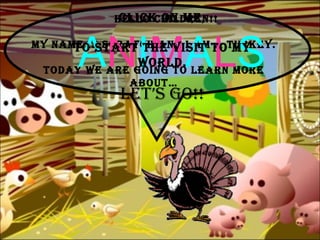 HELLO CHILDREN!! MY NAME IS SCRATCH AND I AM A TURKEY. TODAY WE ARE GOING TO LEARN MORE ABOUT… A N I M A L S CLICK ON ME, TO START THE VISIT TO MY WORLD. LET’S GO!! 