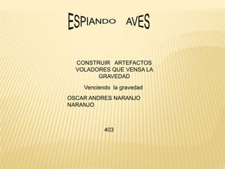 ESPIANDO    AVES CONSTRUIR   ARTEFACTOS VOLADORES QUE VENSA LA GRAVEDAD Venciendo  la gravedad OSCAR ANDRES NARANJO NARANJO 403 