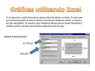 Gráficas utilizando ExcelNos aparece el primer cuadro de una secuencia de cuatro. En el primero tenemos que marcar el Tipo de gráfico. Es decir de que grupo queremos el gráfico y dentro del tipo de gráfico seleccionar a la derecha uno concreto. En nuestro ejemplo como Tipo hemos elegido Líneas y hemos seleccionado la primera opción dentro del grupo de gráficos disponibles.ESCOGEMOS EL TIPO DE GRAFICO