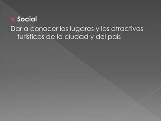 Visión.Ser una empresa moderna y dinámica que preste y oferte servicios turísticos de manera permanente, eficiente, y personalizada con elevado compromiso de responsabilidad, que asegure la mejor calidad en la prestación de cada uno de nuestros servicios, donde el cliente se sienta respaldado, seguro y confiado de entregar, no su dinero, sino la satisfacción de sus horas de viaje, esparcimiento y descanso.Dentro de este compromiso, orientar el recurso humano hacia la optimización de su potencial profesional mediante una exigente capacitación que genere una sólida motivación para brindar servicios de excelencia e identificados con los intereses comunitarios.