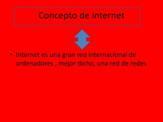 Concepto de internet Internet es una gran red internacional de ordenadores , mejor dicho, una red de redes 