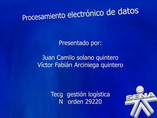 Presentado por:

  Juan Camilo solano quintero
Víctor Fabián Arciniega quintero



    Tecg gestión logística
       N orden 29220
 