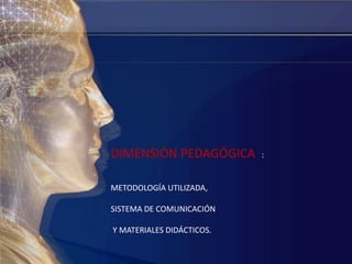 DIMENSIÓN PEDAGÓGICA  :METODOLOGÍA UTILIZADA,SISTEMA DE COMUNICACIÓN Y MATERIALES DIDÁCTICOS.
