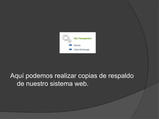 Aquí podemos realizar copias de respaldo
  de nuestro sistema web.
 