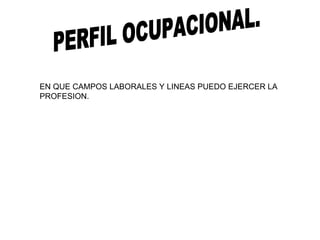 PERFIL OCUPACIONAL. EN QUE CAMPOS LABORALES Y LINEAS PUEDO EJERCER LA PROFESION.