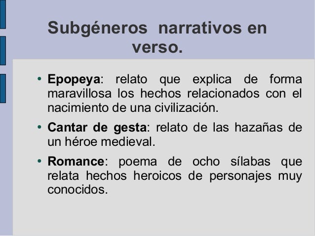 Subgéneros narrativos.