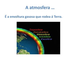 A atmosfera …É a envoltura gasosa que rodea á Terra.