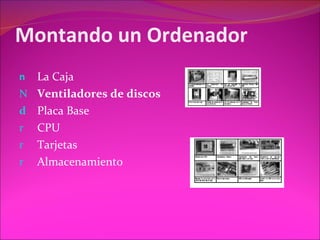 Montando un Ordenador La Caja Ventiladores de discos Placa Base CPU Tarjetas  Almacenamiento 