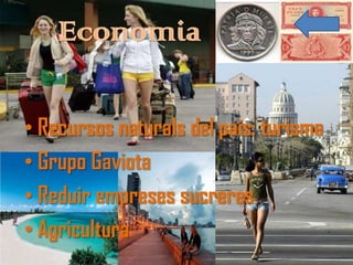 Economia

• Recursos naturals del país: turisme
• Grupo Gaviota
• Reduir empreses sucreres
• Agricultura
 