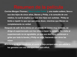 Resumen de la película <ul><li>Corrine Morgan-Thomas (  Mary-Louise Parker  ), una madre soltera, lleva a sus dos hijos de...