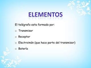 El telégrafo de baudotSe basa en la codificación de los caracteres no en la posición de un único pulso, o intervalos de tiempo en los que se podía transmitir un pulso o no. Así se tenía un código binario de cinco bits que permitía transmitir 31 caracteres. También utiliza dos bancos de caracteres, con su blanco de letras y blanco de cifras correspondientes. Es mucho más rápido que el telégrafo de Huygens, Baudot refinó los circuitos magnéticos de los electroimanes, reduciendo en lo posible las autoinducciones parásitas, lo que permitía emplear pulsos más cortos.1875