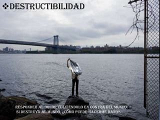 Destructibilidad Responder al dolor volviéndolo en contra del mundo:si destruyo al mundo, ¿cómo puede hacerme daño?. 