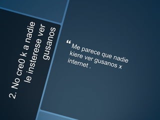 2. No cre0 k a nadie le insterese ver gusanos Me parece que nadie kiere ver gusanos x internet .