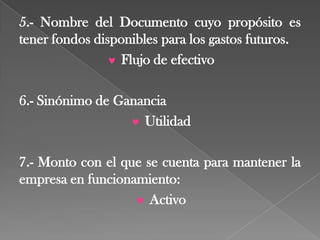 PASIVO A CORTO PLAZOProveedores                                  $ 2717Cuentas x pagar                            $ 2091Provisión para I.R.S                      $   370Total Pasivo a Corto Plazo          $ 178A LARGO PLAZO                           Prestamos bancarios                   $ 1410