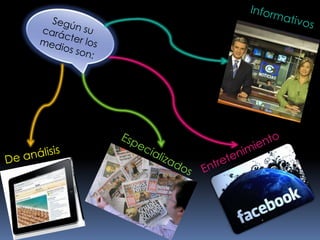 InformativosSegún su carácter los medios son:EntretenimientoDe análisisEspecializados
