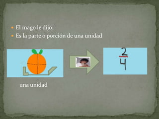 El mago le dijo:Es la parte o porción de una unidad      una unidad