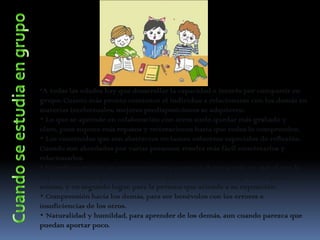 Para mejorar la concentración- Un ambiente material agradable favorece y estimula la atención y laconcentración.- El contenido de estudio ha de tener un nivel de dificultad adaptado al alumno.- Se debe fomentar el estudio activo, participativo, a través del ejercicio delsubrayado, realización de esquemas, formulación de preguntas...- El interés por el contenido de la materia también ayuda.