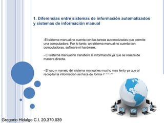 1. Diferencias entre sistemas de información automatizados y sistemas de información manual ,[object Object]