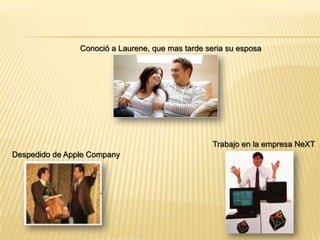 Conoció a Laurene, que mas tarde seria su esposaTrabajo en la empresa NeXTDespedido de Apple Company