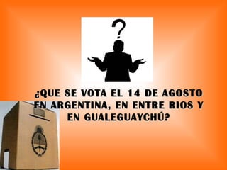 ¿QUE SE VOTA EL 14 DE AGOSTO EN ARGENTINA, EN ENTRE RIOS Y EN GUALEGUAYCHÚ? 