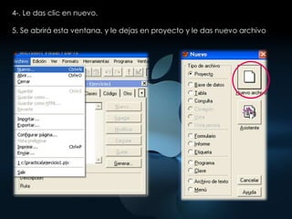 4-. Le das clic en nuevo.5. Se abrirá esta ventana, y le dejas en proyecto y le das nuevo archivo 