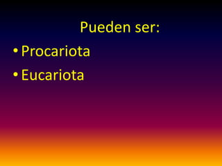 Pueden ser: ProcariotaEucariota