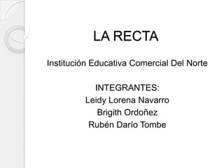 LA RECTA Institución Educativa Comercial Del Norte INTEGRANTES: Leidy Lorena Navarro Brigith Ordoñez Rubén Darío Tombe 