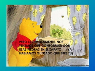 PERO LASTIMOSAMENTE, NOS TENEMOS QUE CONFORMAR CON ESAS PIEDRAS EN EL ZAPATO…..(YA HABIAMOS QUEDADO QUE ERES TU) 