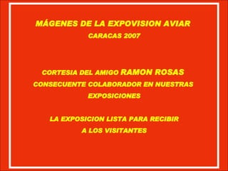 MÁGENES DE LA EXPOVISION AVIAR  CARACAS 2007 CORTESIA DEL AMIGO  RAMON ROSAS  CONSECUENTE COLABORADOR EN NUESTRAS  EXPOSICIONES LA EXPOSICION LISTA PARA RECIBIR A LOS VISITANTES 