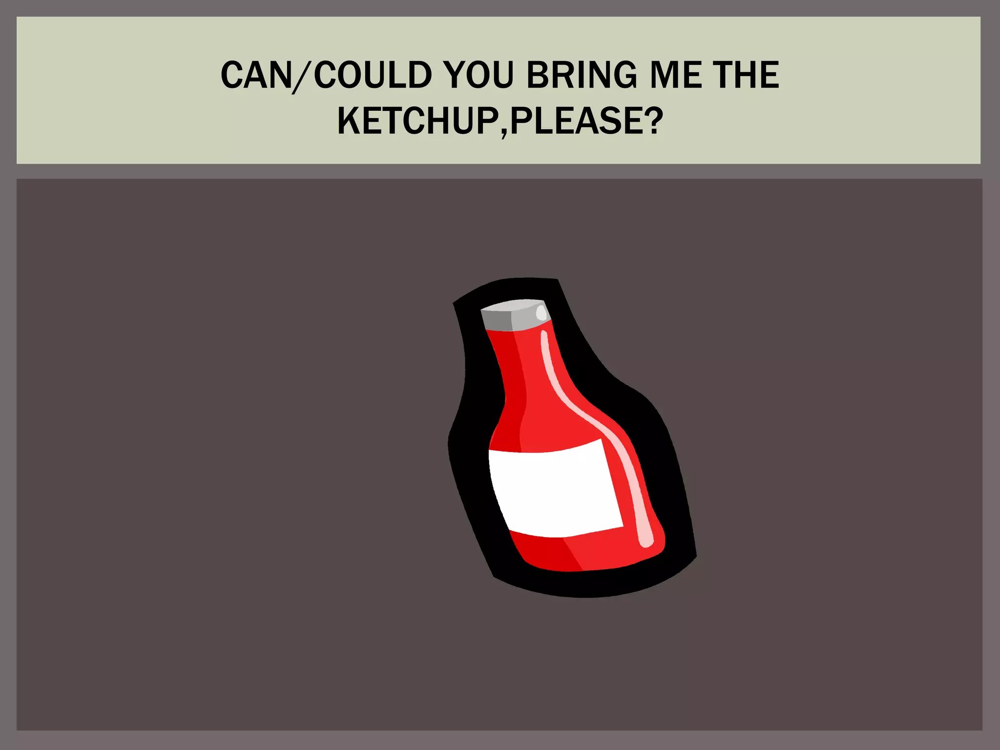 CAN/COULD YOU BRING ME THE KETCHUP,PLEASE?