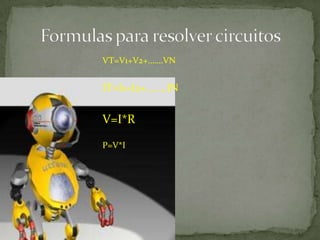 VT=V1+V2+…….VN


IT=I1+I2+……..IN


V=I*R

P=V*I
 