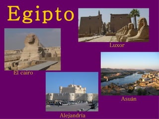Egipto
                        Luxor




El cairo



                           Asuán


           Alejandría
 