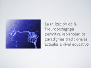 La utilización de la
Neuropedagogía
permitirá replantear los
paradigmas tradicionales
actuales a nivel educativo
 