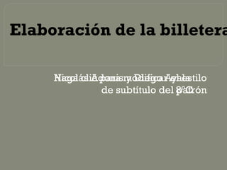 Elaboración de la billetera

     Nicolás Adonis y Diego Ayala
     Haga clic para modificar el estilo
               de subtítulo del 8°C
                                patrón
 