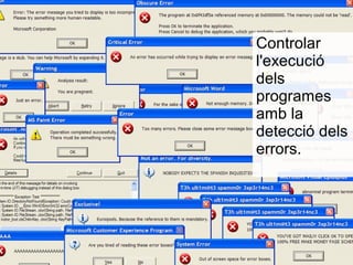 Controlar 
l'execució 
dels 
programes 
amb la 
detecció dels 
errors.
 