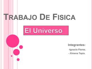 TRABAJO DE FISICA


               Integrantes:
               -Ignacio Flores.
               - Ximena Tapia.
 
