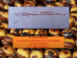 A CASTAÑEIRA
XA PODÍA ENCHER DE CASTAÑAS
         O SEU CESTO
       E O SEU MANDIL
 